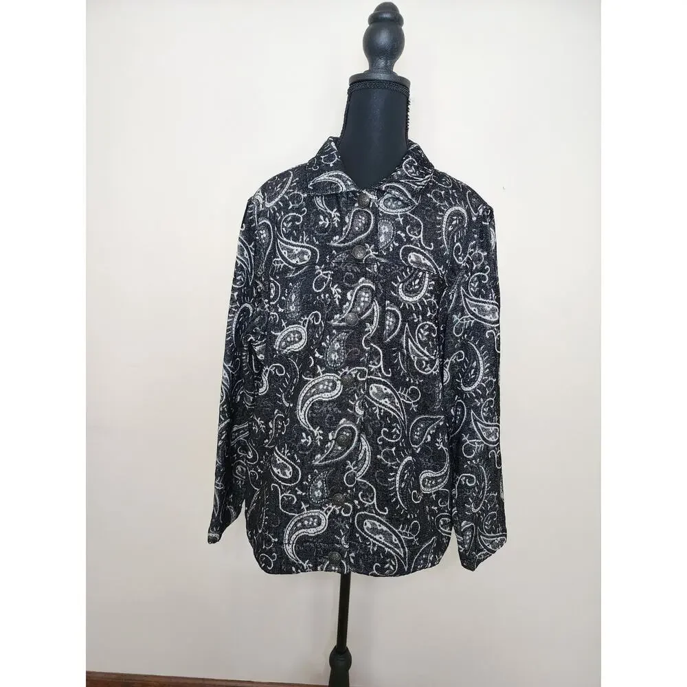 Draper's‎ & Diamonds Large Paisley Woven Black & White Button Down Blazer